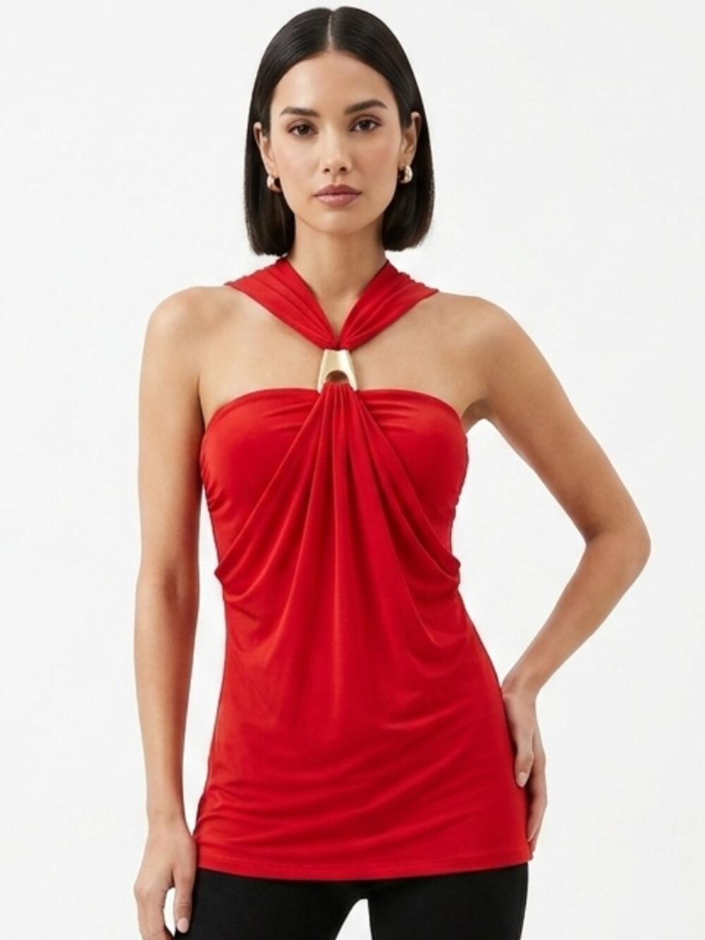 Bebe Drape Back Long Line Halter Top- Sz. Sm